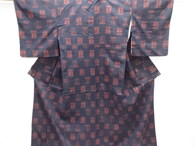 JAPANESE KIMONO / ANTIQUE KIMONO / SILK / TSUMUGI / WOVEN ENSHU CAMELLIA